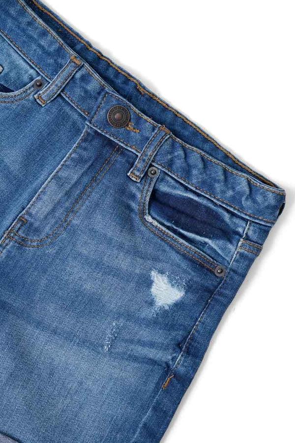 Elo PO Girl's Folded Bottom Distressed Denim Shorts Blue