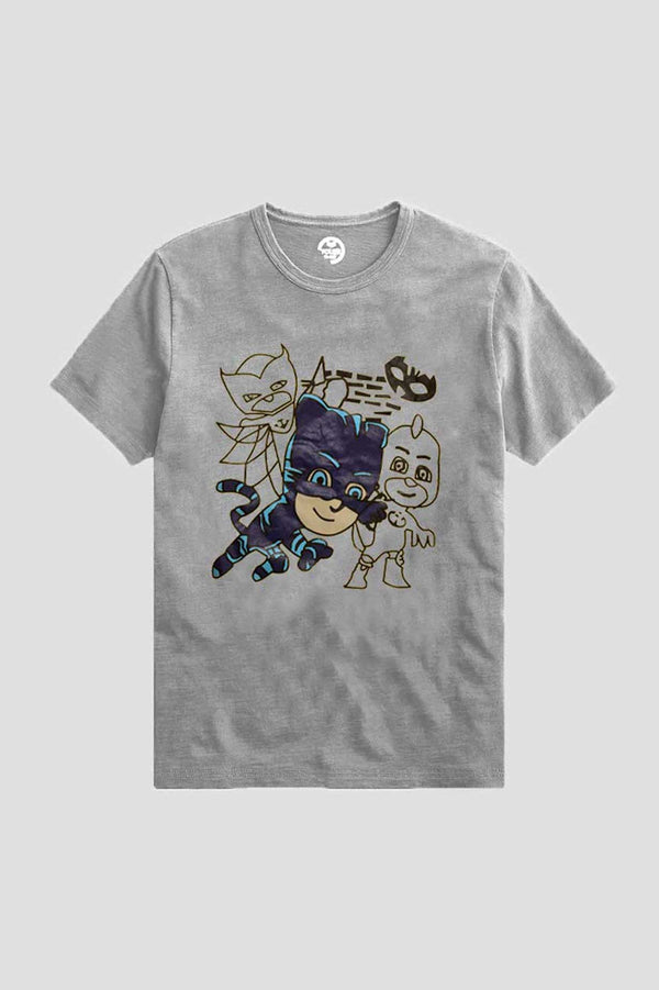 elo Poler Kid's PJ Masks Printed Crew Neck Tee Shirt Heather Grey