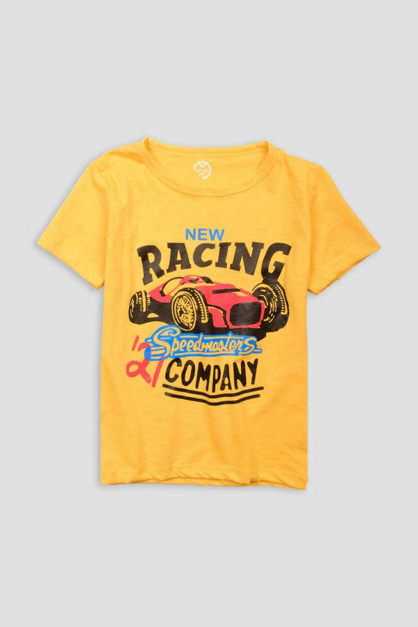 Elo Poler Kid's Racing Car Printed Short Sleeve Tee Shirt Heather Grey