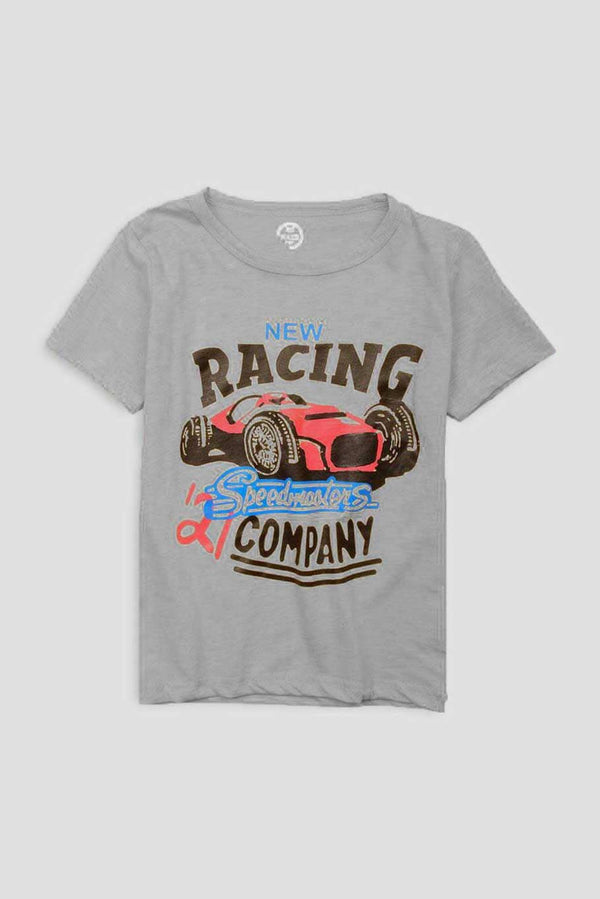 elo Poler Kid's Racing Car Printed Short Sleeve Tee Shirt Heather Grey