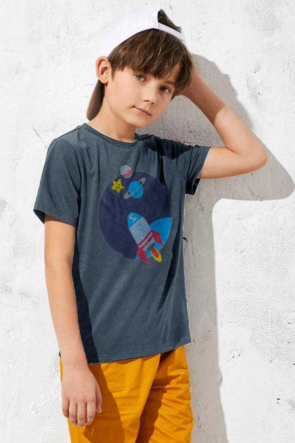 Elo Poler Kid's Space Shuttle Printed Crew Neck Tee Shirt Grey