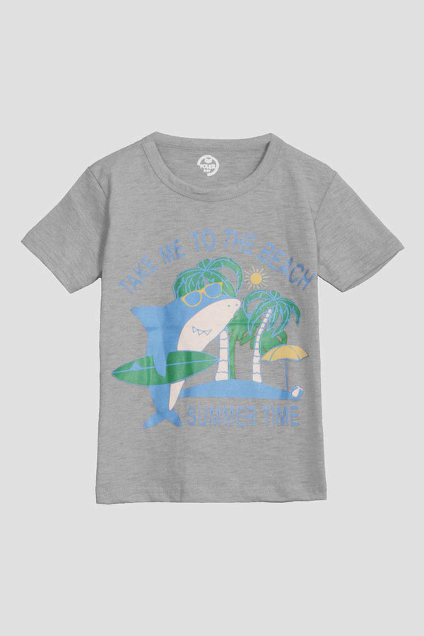 elo Poler Kid's Summer Time Printed Crew Neck Tee Shirt Heather Grey