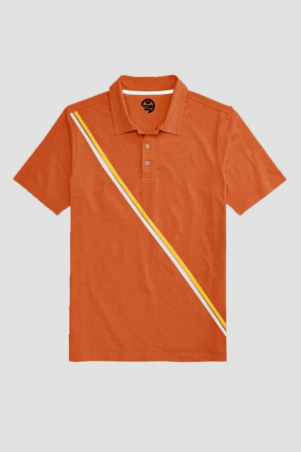 elo Poler Men's Contrast Colour Stripes Polo Shirt Orange