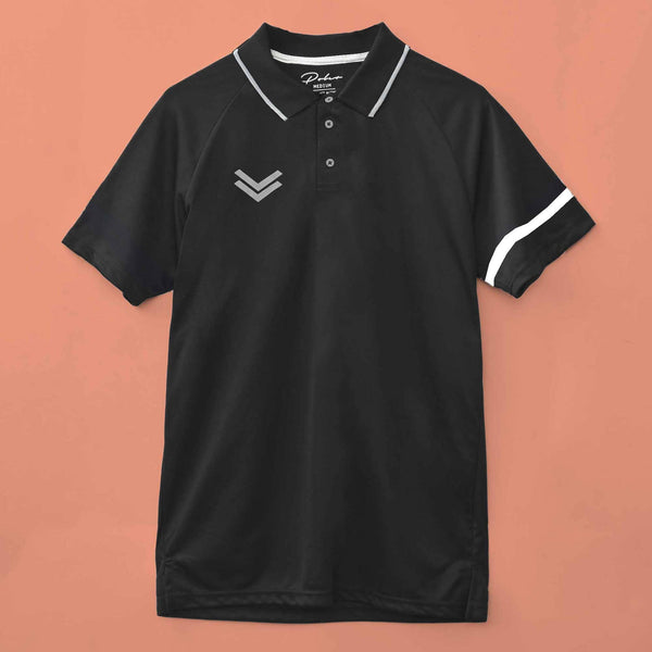Elo Poler Men's Double Arrow Printed Activewear Polo Shirt Black