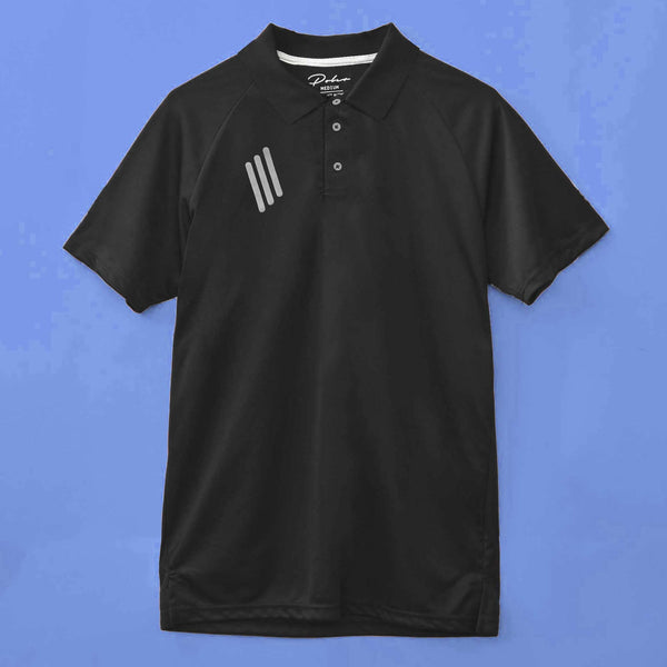 Elo Poler Men's Front Reflective Stripes Style Activewear Polo Shirt Black