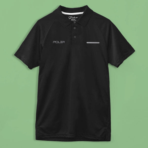 Elo Poler Men's Logo Printed Stripe Style Activewear Polo Shirt Black