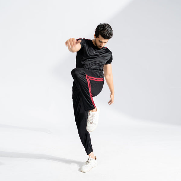 Elo Poler Men's Logo Printed Striped Style Activewear Twin Set Black