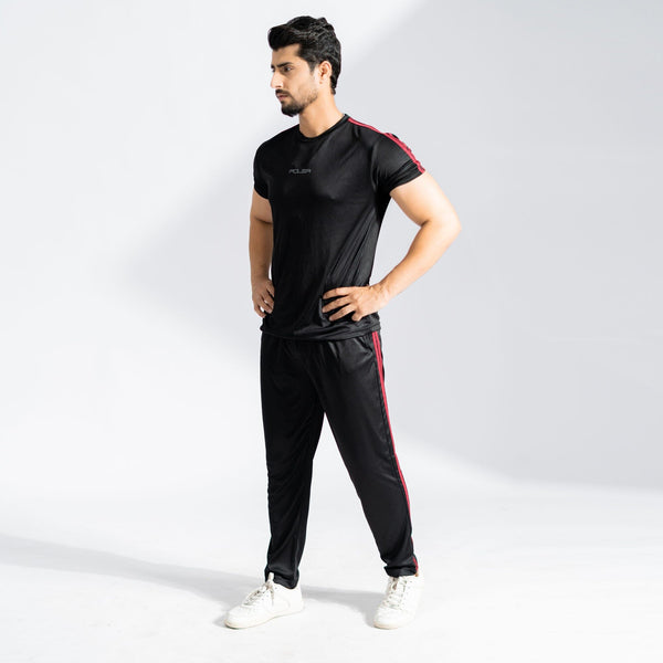 elo Poler Men's Logo Printed Striped Style Activewear Twin Set Black