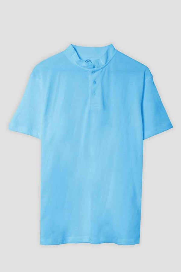 elo Poler Men's Mandarin Collar Winslow Short Sleeve Polo Shirt Sky