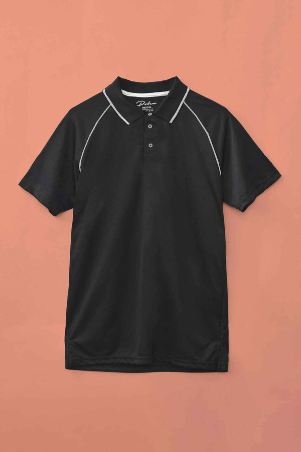 Elo Poler Men's Piping Style Activewear Polo Shirt Black
