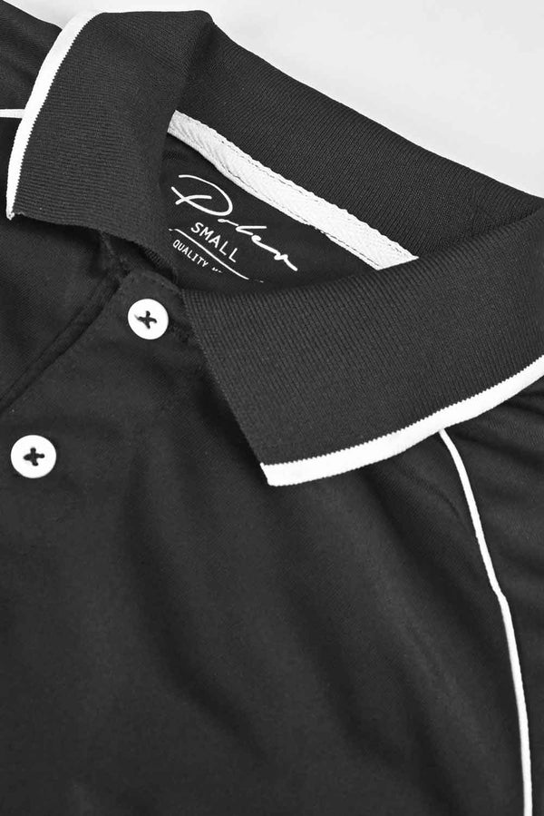 Elo Poler Men's Piping Style Activewear Polo Shirt Black