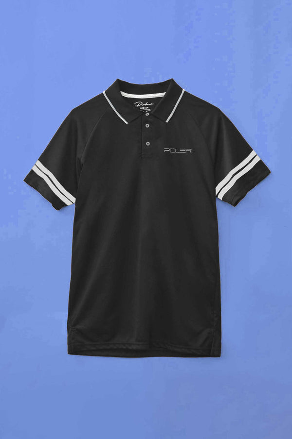 Elo Poler Men's Striped Sleeves Activewear Polo Shirt Black