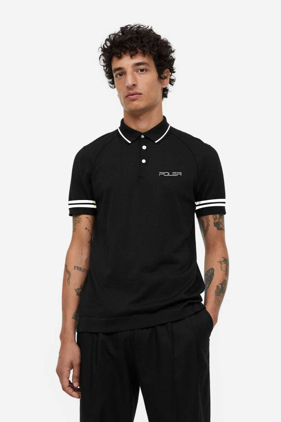 elo Poler Men's Striped Sleeves Activewear Polo Shirt Black
