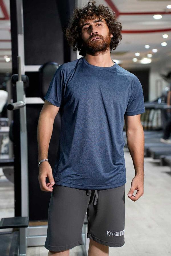 elo Polo Athletica Men's Activewear Raglan Sleeve Tee Shirt Navy Melange