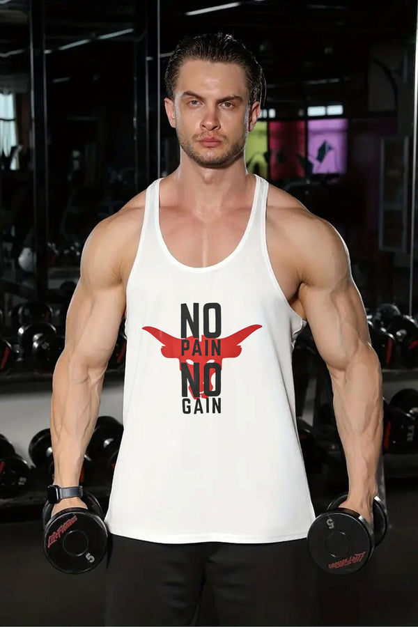 elo Polo Athletica Men's No Pain No Gain Printed Activewear Tank Top White