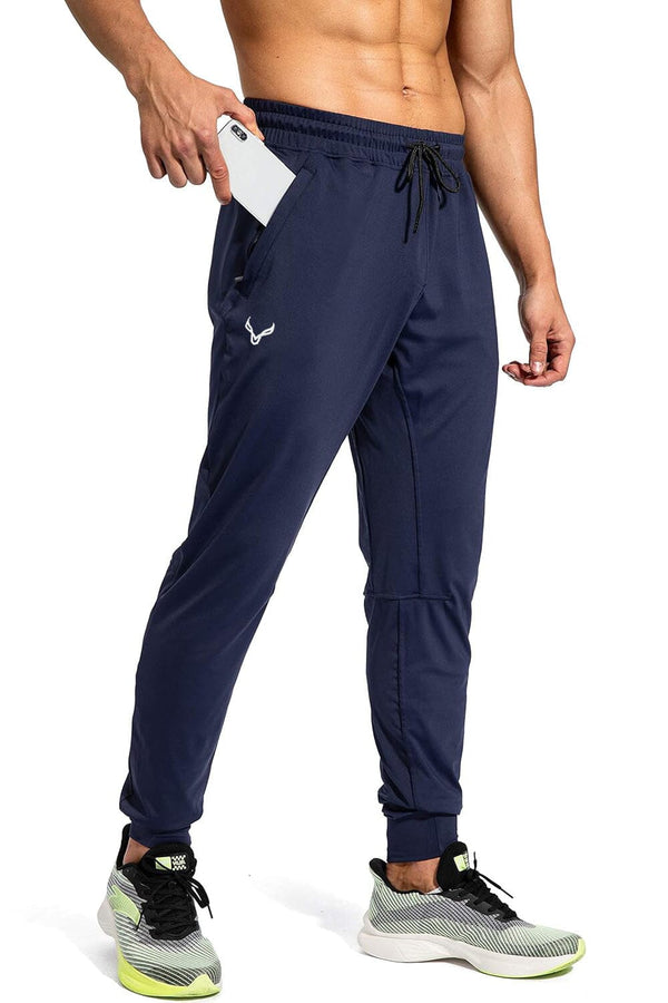 elo Polo Athletica Men's Tapered Sweatpants with Zipper Pockets Navy