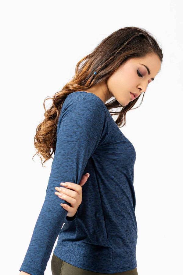 Elo Polo Athletica Women's Activewear Long Sleeve Boat Neck Top Navy