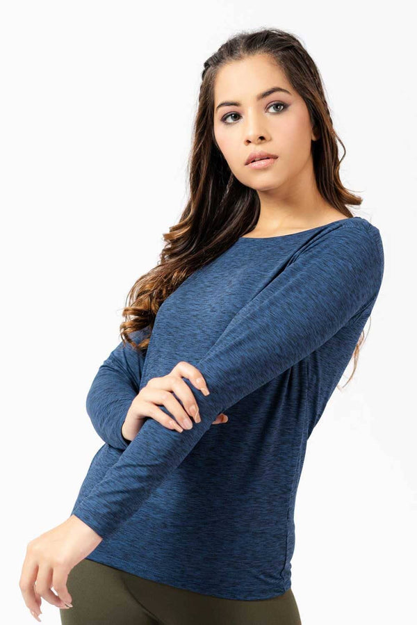 elo Polo Athletica Women's Activewear Long Sleeve Boat Neck Top Navy