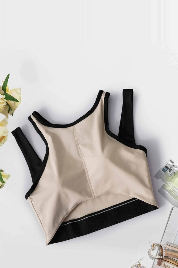 elo Polo Athletica Women's Racerback Padded Sports Bra Beige