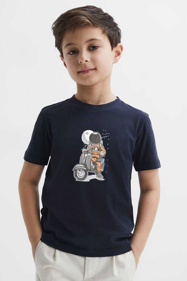 elo Polo Republica Boy's Astronaut Vespa Street Style Printed Tee Shirt Navy