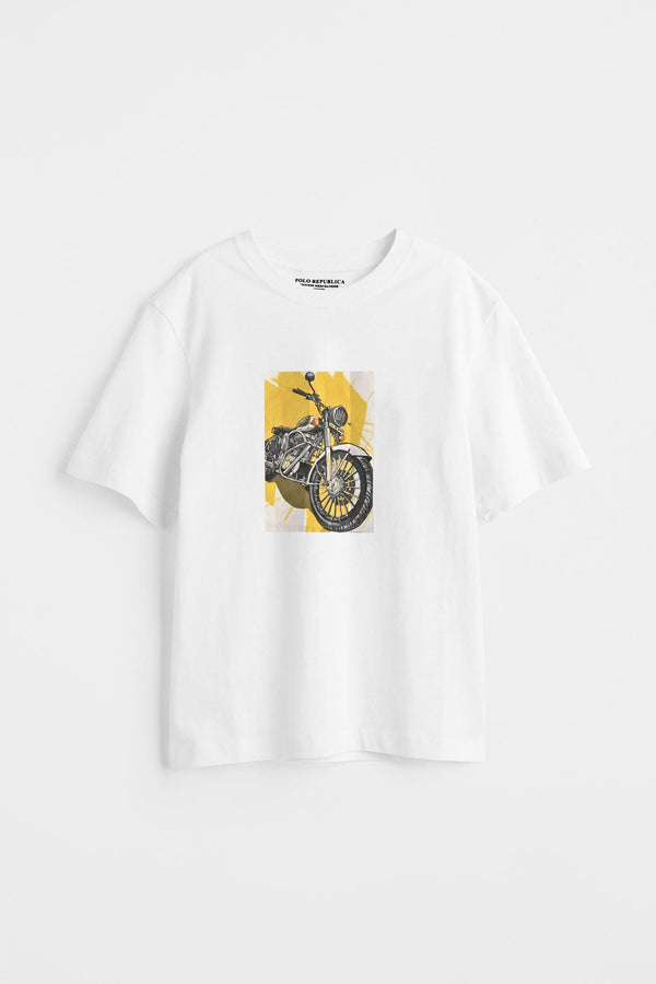 Elo Polo Republica Boy's Bike Printed Tee Shirt White