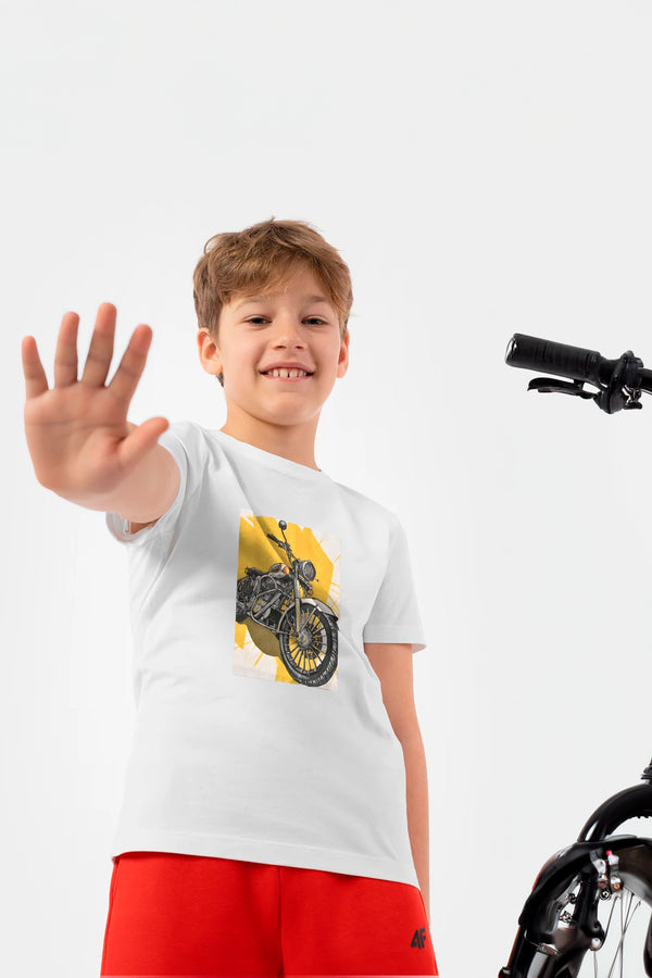 elo Polo Republica Boy's Bike Printed Tee Shirt White