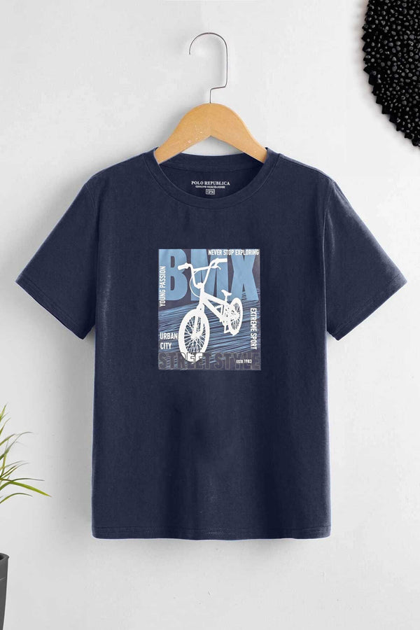 Elo Polo Republica Boy's Bmx Street Style Printed Tee Shirt Navy