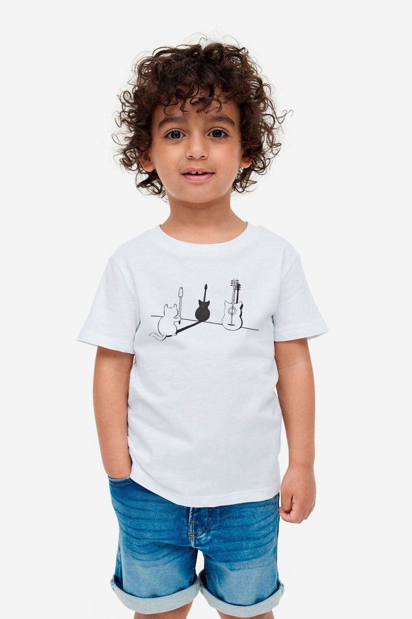 Elo Polo Republica Boy's Cat Guitar Printed Tee Shirt White