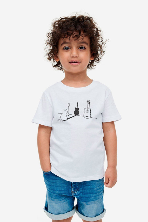 elo Polo Republica Boy's Cat Guitar Printed Tee Shirt White