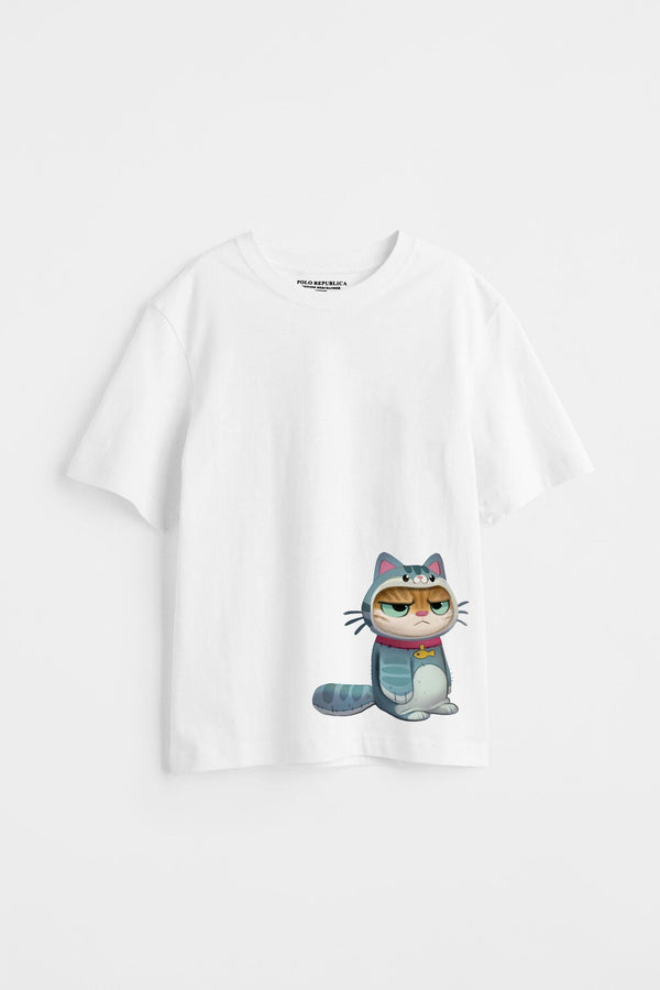 Elo Polo Republica Boy's Cat Printed Tee Shirt White