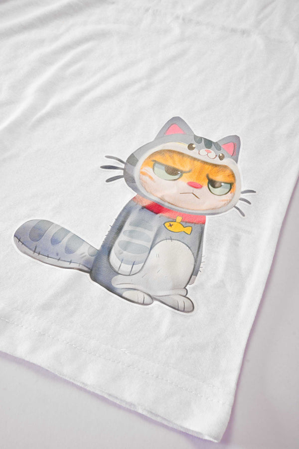 Elo Polo Republica Boy's Cat Printed Tee Shirt White