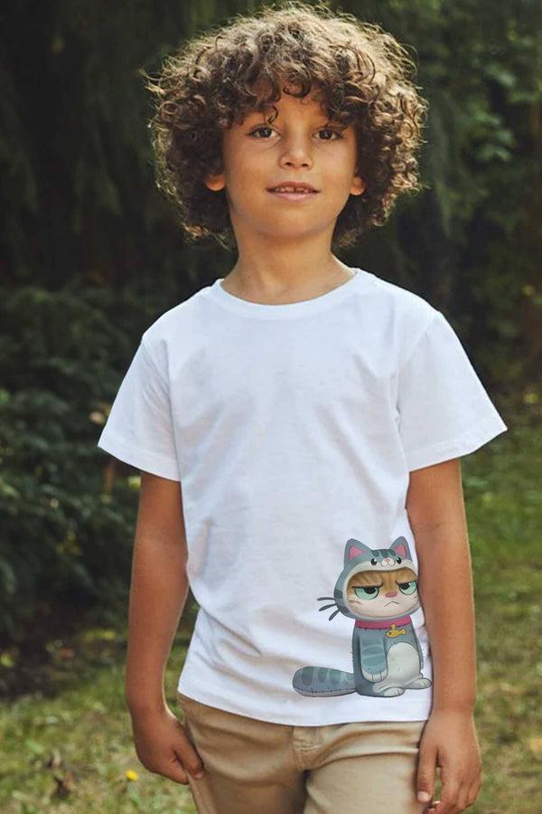 elo Polo Republica Boy's Cat Printed Tee Shirt White
