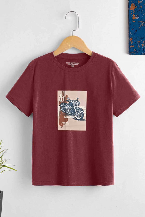 Elo Polo Republica Boy's Classic Printed Tee Shirt Maroon
