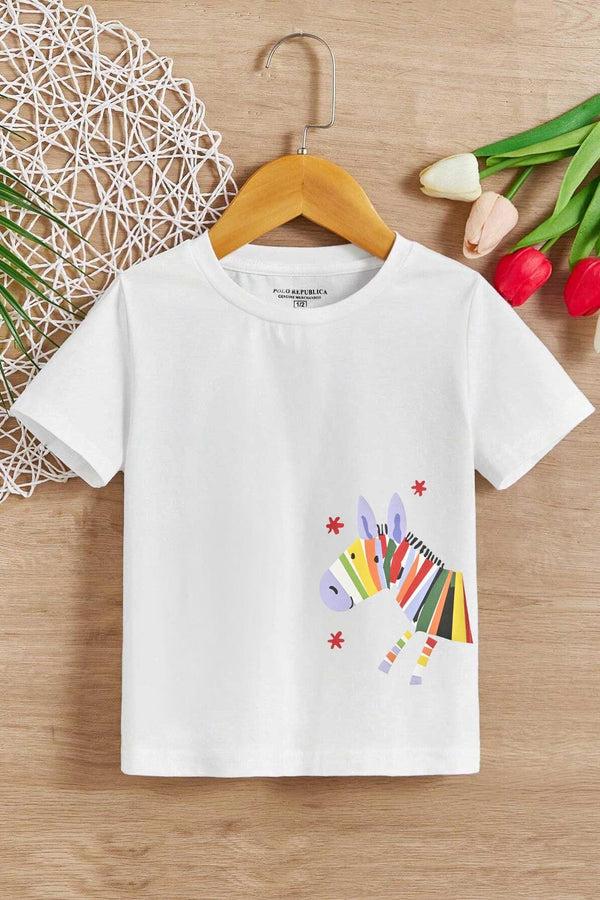 Elo Polo Republica Boy's Colorful Zebra Printed Tee Shirt White