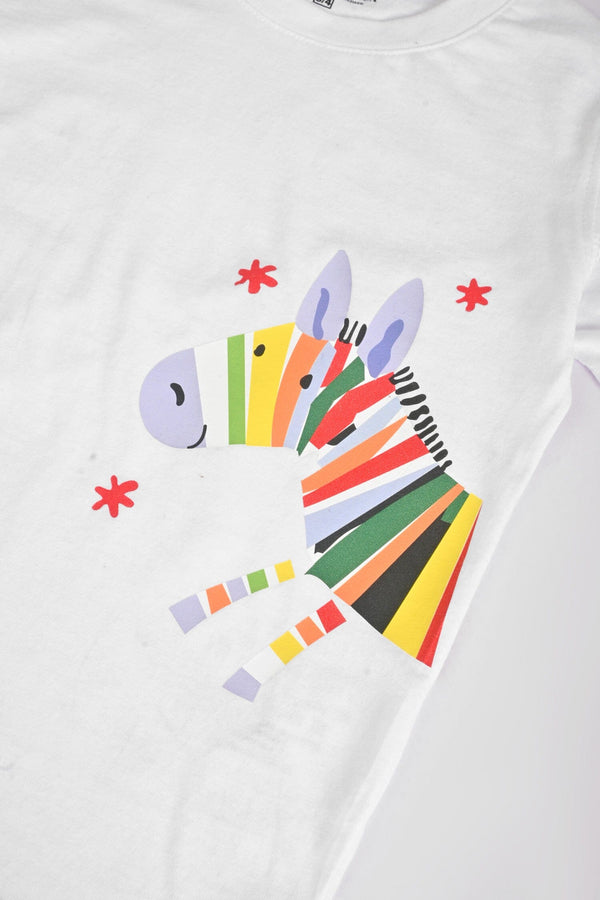 Elo Polo Republica Boy's Colorful Zebra Printed Tee Shirt White