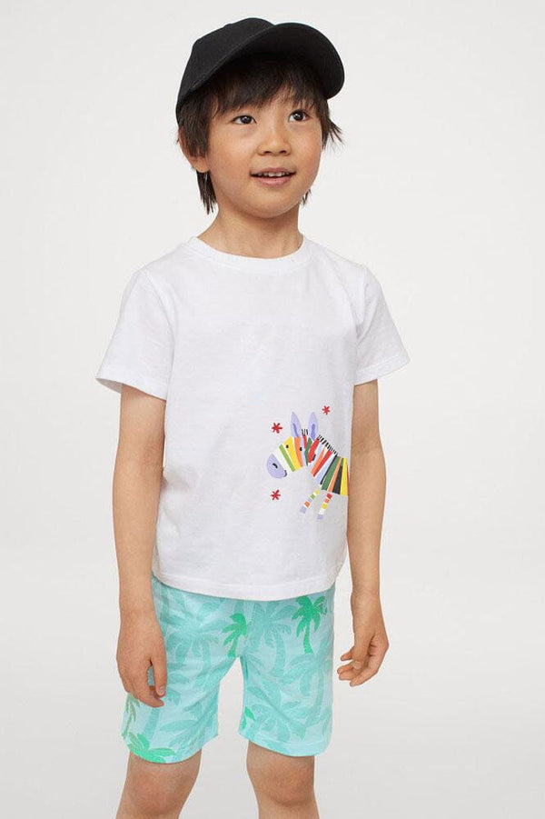 elo Polo Republica Boy's Colorful Zebra Printed Tee Shirt White