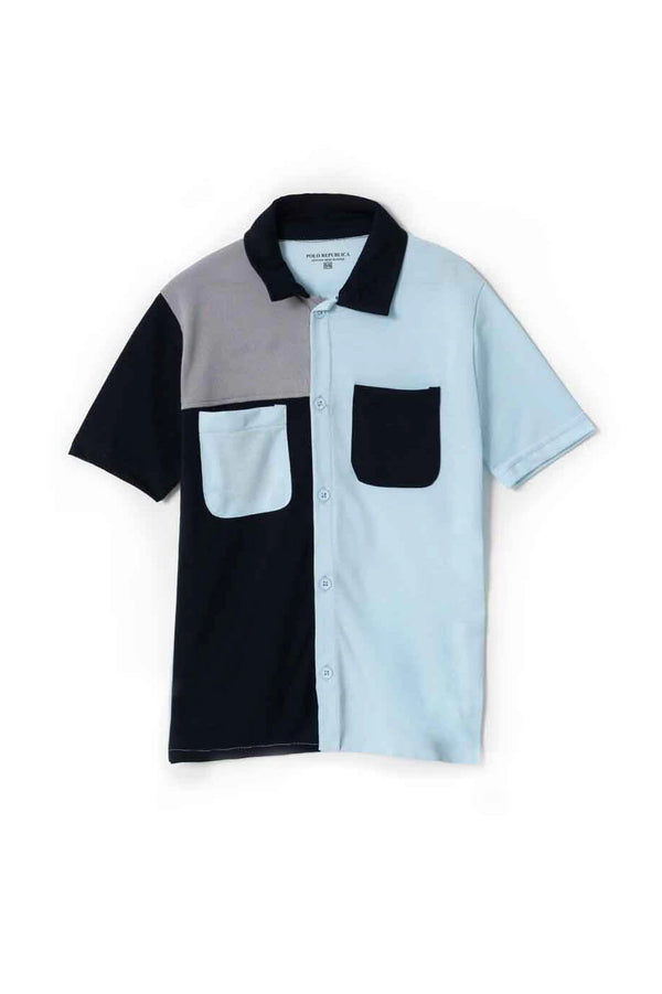 Elo Polo Republica Boy's Contrast Panels Casual Shirt Stealth Grey & Red