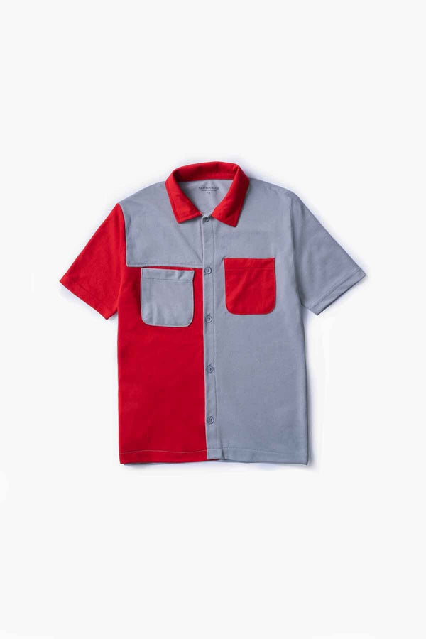 elo Polo Republica Boy's Contrast Panels Casual Shirt Stealth Grey & Red