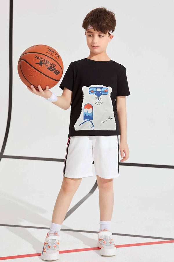 elo Polo Republica Boy's Cool Polar Bear Printed Tee Shirt Black