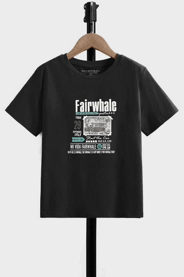 Elo Polo Republica Boy's Fair Whale Printed Tee Shirt Black