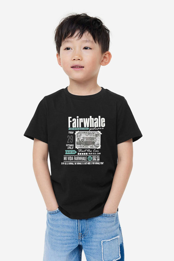 elo Polo Republica Boy's Fair Whale Printed Tee Shirt Black