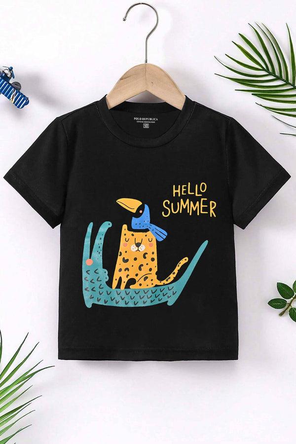 Elo Polo Republica Boy's Hello Summer Printed Tee Shirt Black