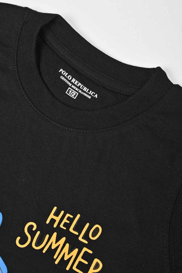 Elo Polo Republica Boy's Hello Summer Printed Tee Shirt Black