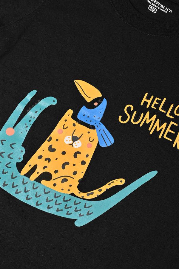 Elo Polo Republica Boy's Hello Summer Printed Tee Shirt Black