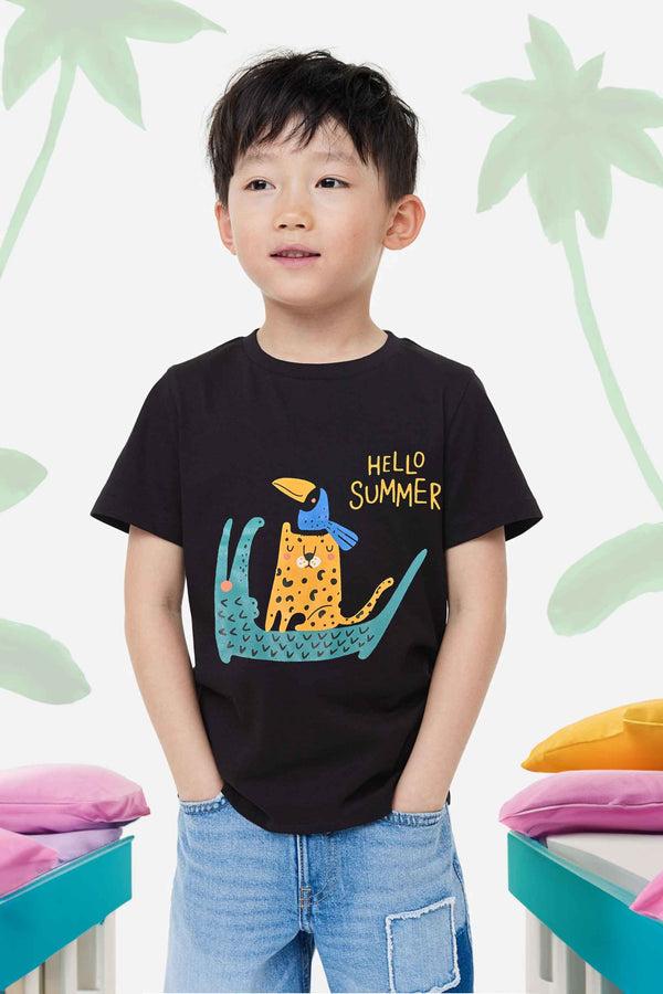 elo Polo Republica Boy's Hello Summer Printed Tee Shirt Black