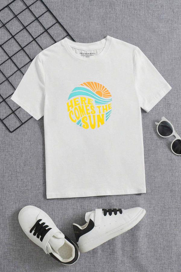 elo Polo Republica Boy's Here Comes The Sun Printed Tee Shirt White