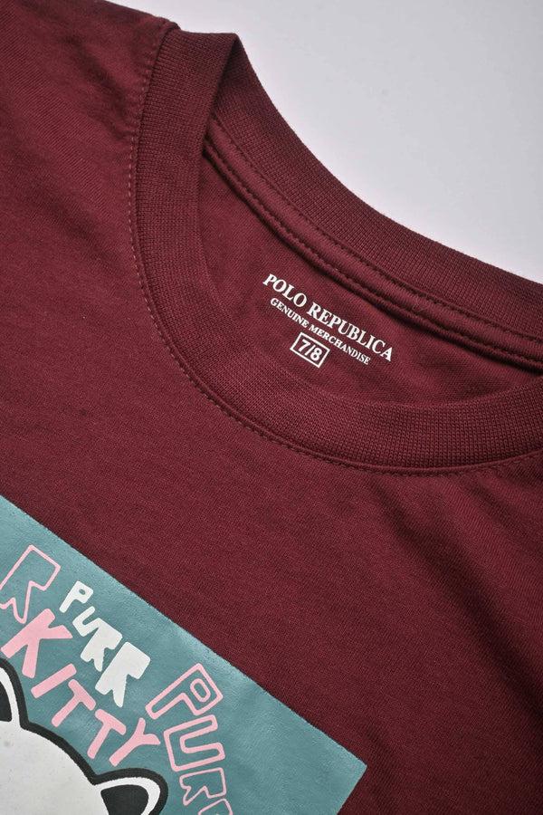 Elo Polo Republica Boy's Kitty Printed Tee Shirt Maroon