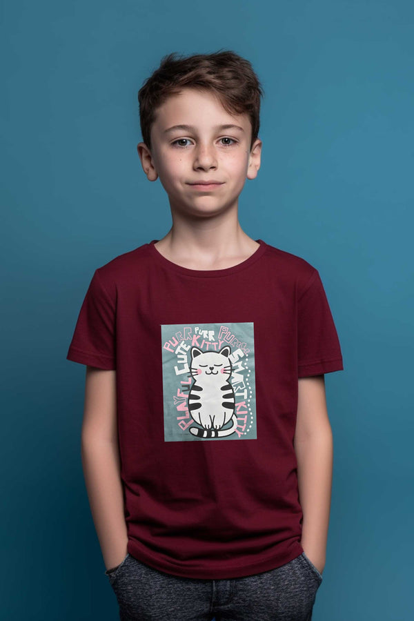 elo Polo Republica Boy's Kitty Printed Tee Shirt Maroon