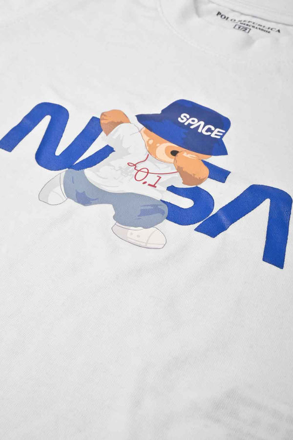 Elo Polo Republica Boy's NASA Bear Printed Tee Shirt White