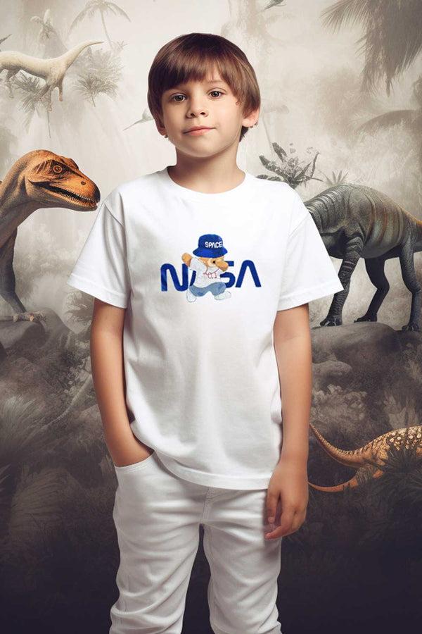 elo Polo Republica Boy's NASA Bear Printed Tee Shirt White